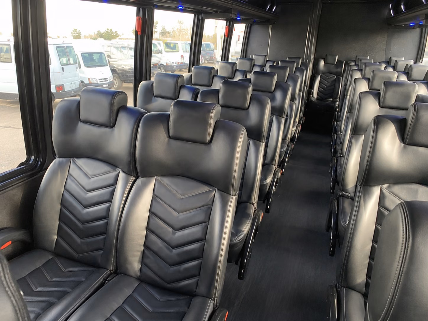 group boarding a minibus in mountain view